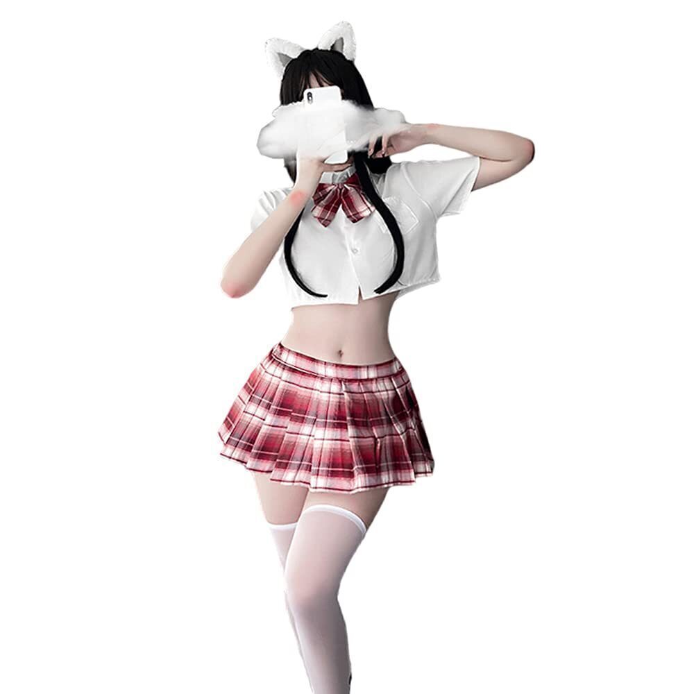 7391 Japanese School Girls Uniform lattice Pleated Skirt Anime Cosplay